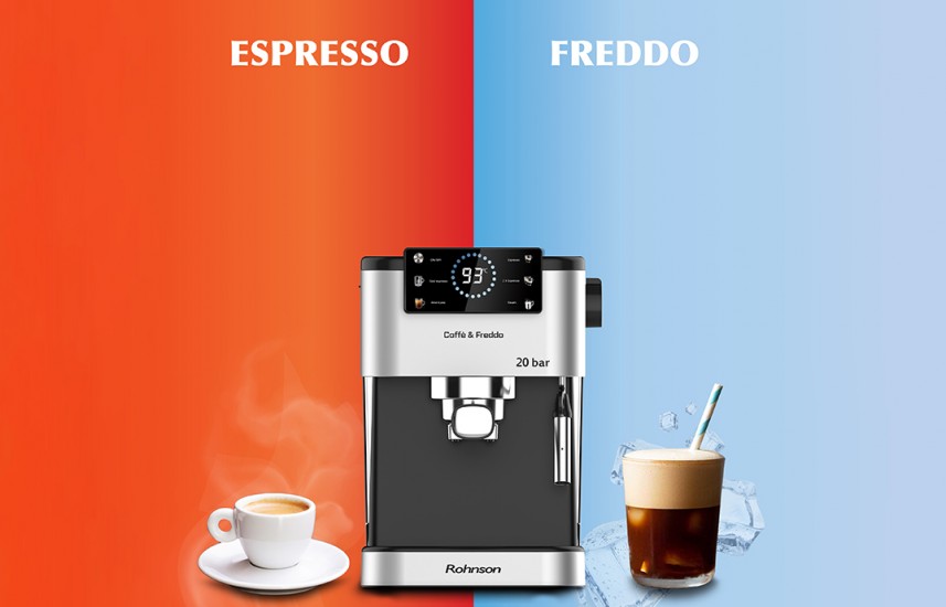 Osvěžení pro letní dny. Vychutnejte si ledové espresso freddo nebo freddo cappuccino díky novým kávovarům Rohnson